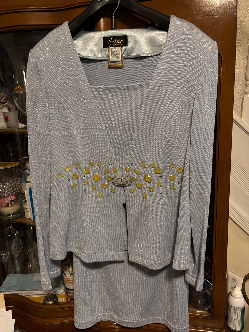 Elite Light Blue Sparkle Two-Piece Set with Gold Jewel Detail
